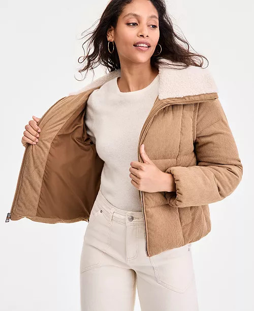 Women's Corduroy Puffer Coat | Macy's