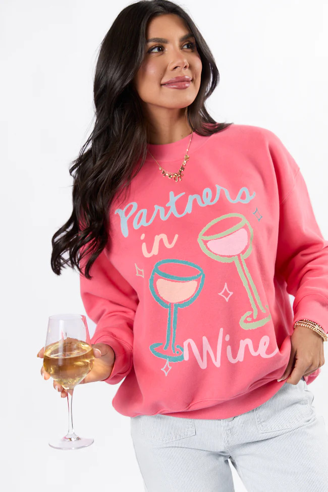 Partners in Wine Light Red Graphic Sweatshirt | Pink Lily