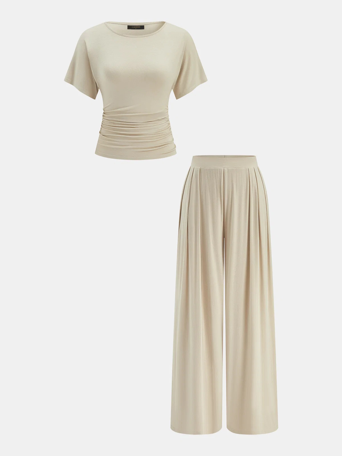 Ruched Crew Neck Top & Pleated Pants Set | Commense
