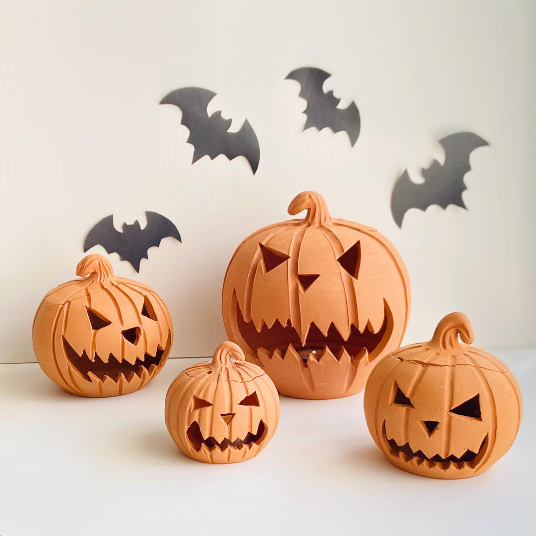 Halloween Scary Face Pumpkins, Pottery Jack O Lantern, Ceramic Tea Light Holder, Carved Pumpkins ... | Etsy (US)