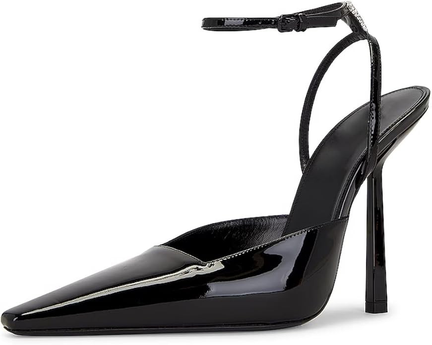 YIYA Women's Black Slingback High Heel Pumps Closed Pointed Toe Stiletto High Heeled Sandals Rhin... | Amazon (US)