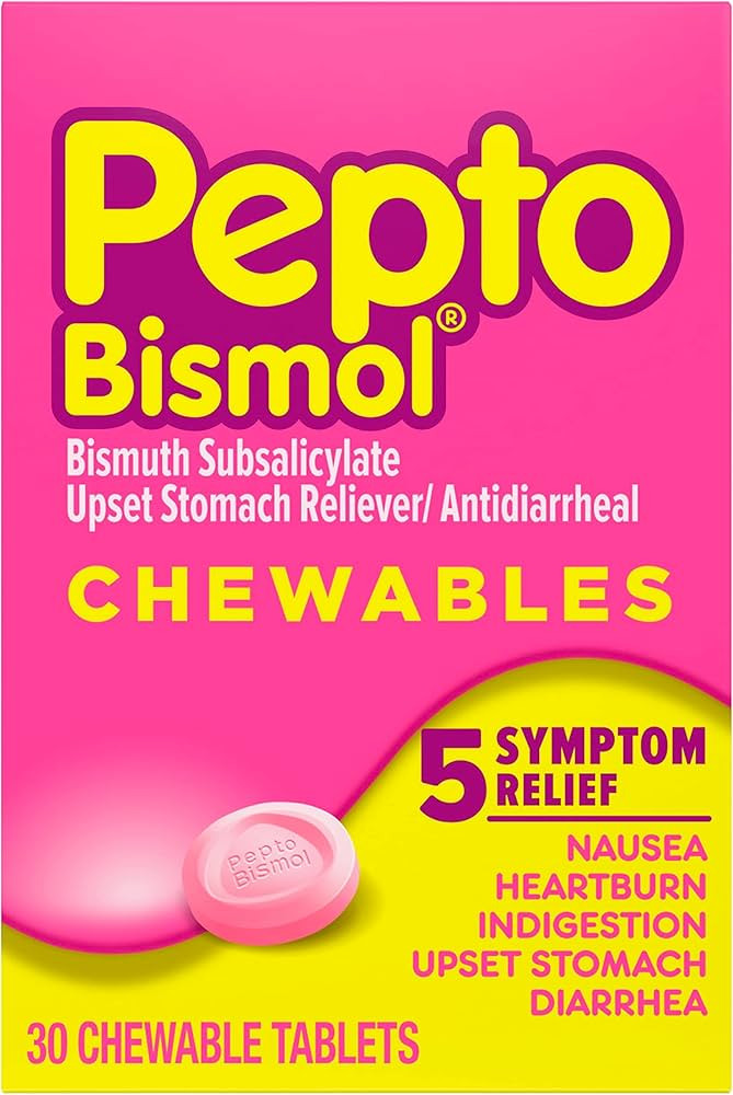 Pepto Bismol Chewable Tablets, Upset Stomach Relief, Nausea Relief, Heartburn Relief, Indigestion... | Amazon (US)