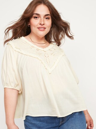 Oversized Ruffled Cutwork Short-Sleeve Blouse for Women | Old Navy (US)