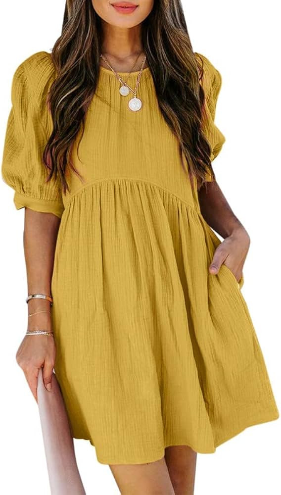 Dokotoo Womens Summer Spring V Neck Ruffle Chiffon Elegant Empire Waist Mini Short Swing Skater D... | Amazon (US)