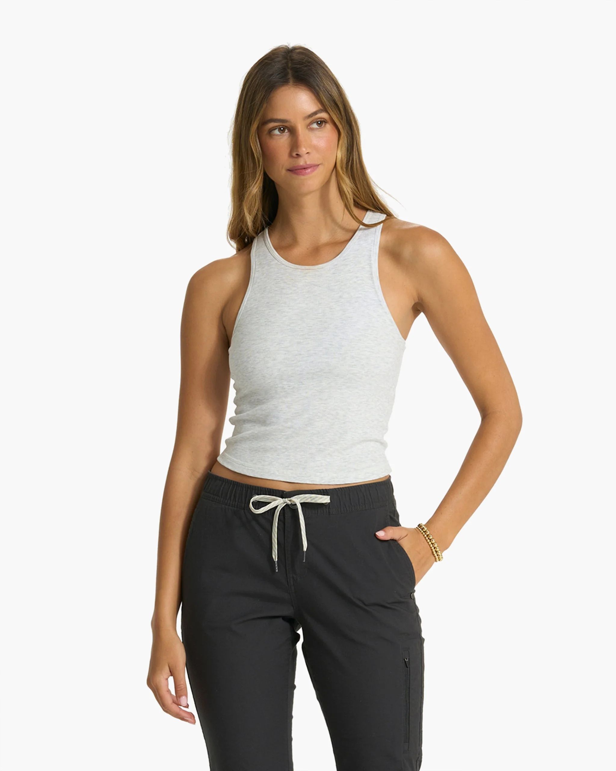 Pose Plyo Tank | White Rib Tank Top with Built in Bra | Vuori | Vuori Clothing (US & Canada)