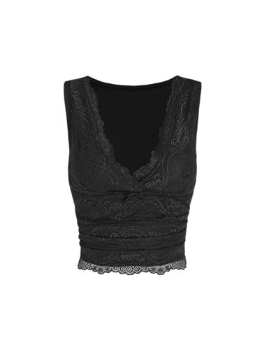CIDER Lace Crop Tank Top: Black, XXS | Amazon (US)