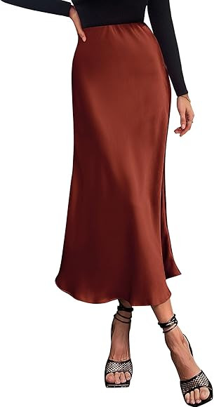 BTFBM 2023 Women's Long Satin Summer Fall Skirt Silk Elegant High Waist Cocktail Party Wedding Fl... | Amazon (US)