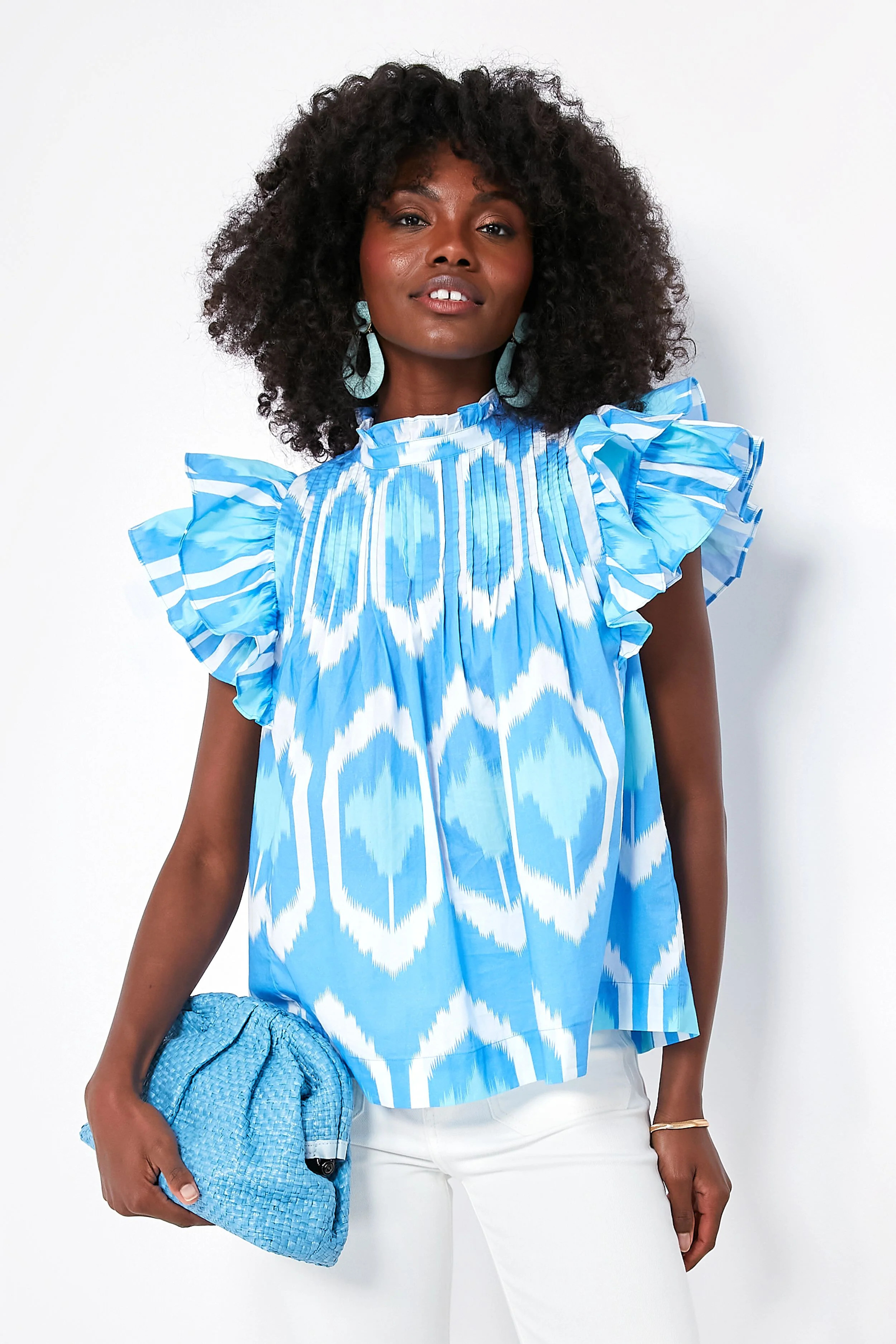 Exclusive Blue Odisha Pintuck Ruffle Blouse | Tuckernuck (US)