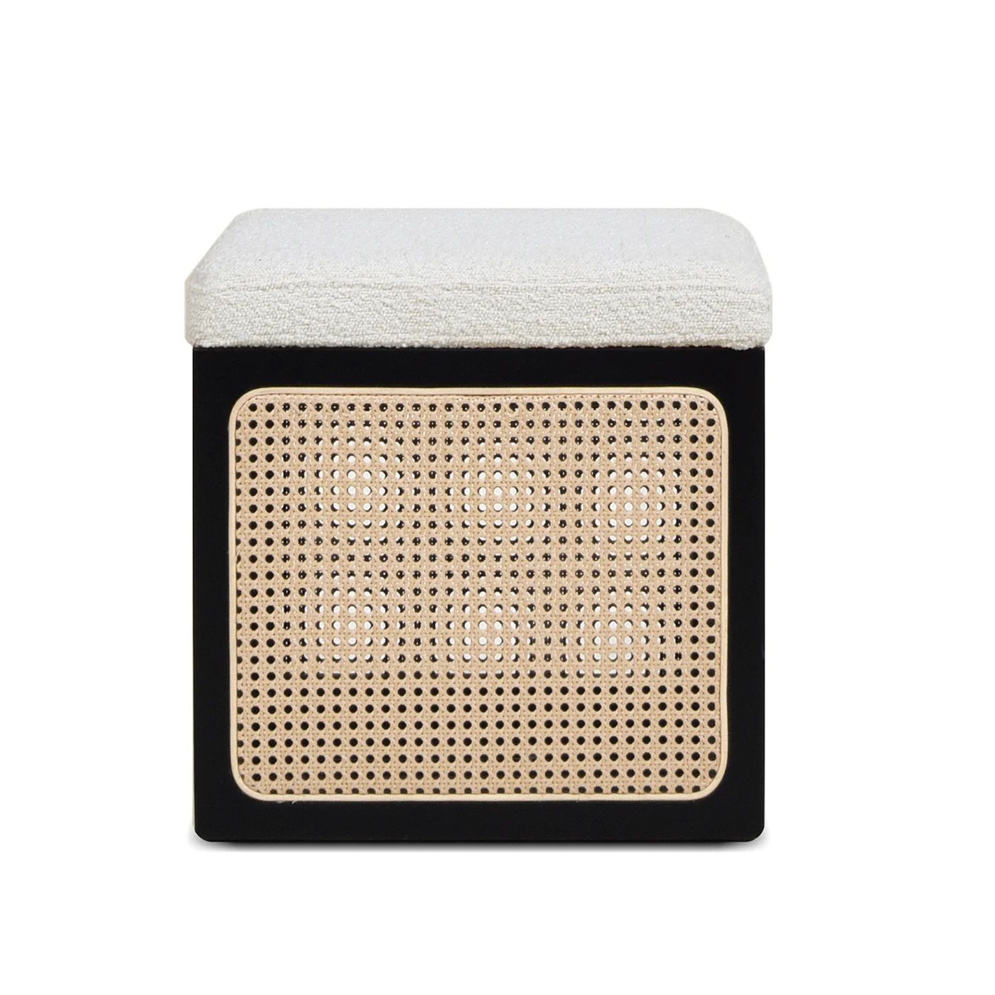 Jennifer Taylor Home Nina 18" Cane Webbing Cube Ottoman, Ivory White Boucle | Walmart (US)