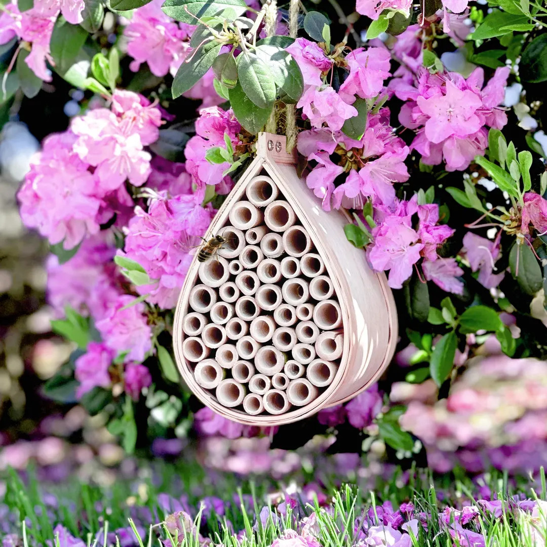 Pollinator Bee House-Organic Natural Hanging Wooden Habitat w/ Bamboo Tubes for Garden & Yard Per... | Etsy (US)