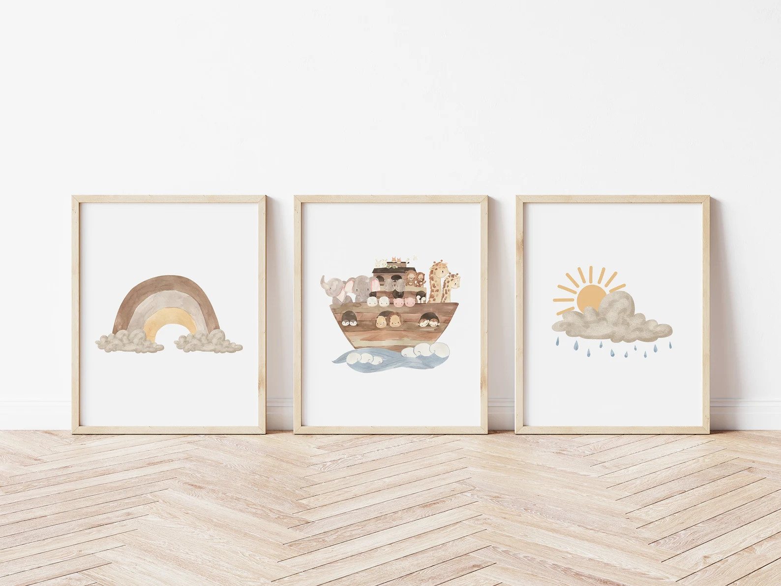 Noah's Ark Printed Art Print, Christian Nursery Printed and Shipped Watercolor Neutral Boho Print... | Etsy (US)