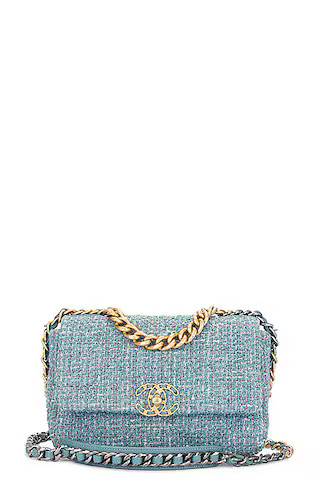 FWRD Renew Chanel Tweed Flap Bag in Light Blue | FWRD | FWRD 