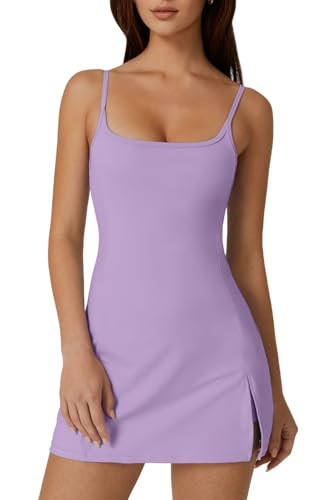 QINSEN Womens Spaghetti Strap Tennis Dress with Shorts Workout Side Slit Active Golf Dresses | Amazon (US)