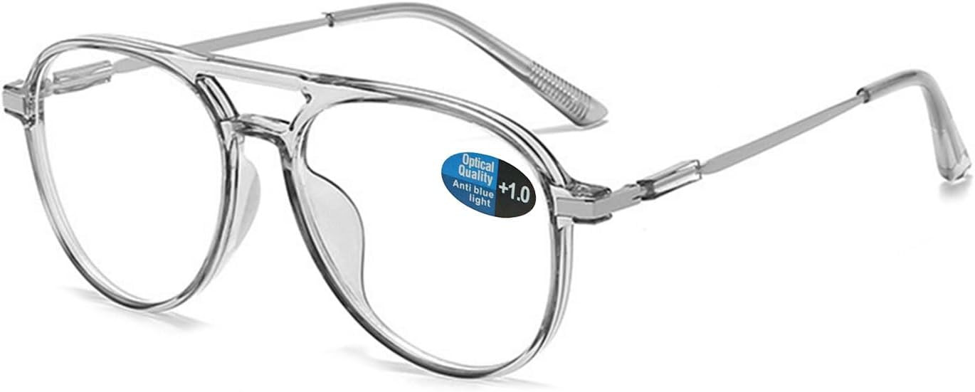 Aviator Reading Glasses for Women Men Blue Light Blocking Oval Retro Fashion Double Bridge Computer Reader | Amazon (US)