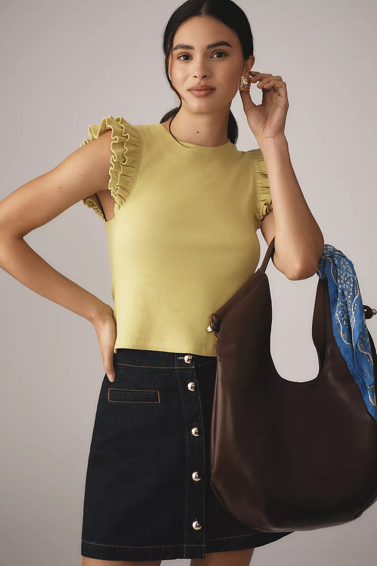 Maeve Ribbed Ruffle Tank Top | Anthropologie (US)