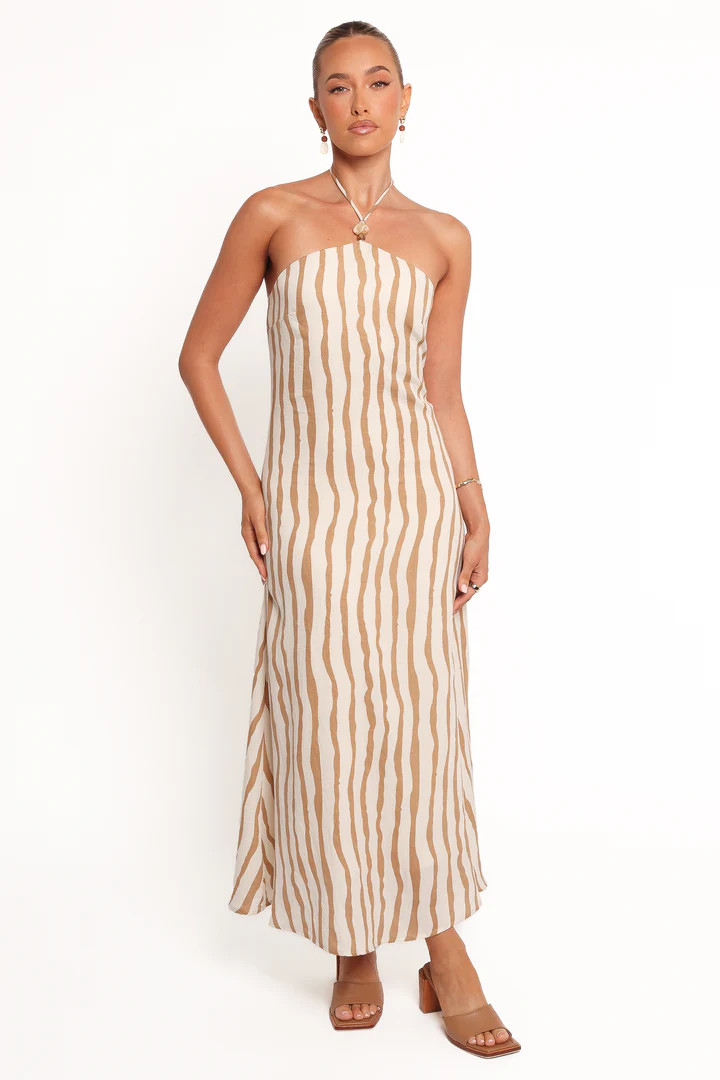 Kim Halter Maxi Dress - Tan Stripe | Petal & Pup (US)