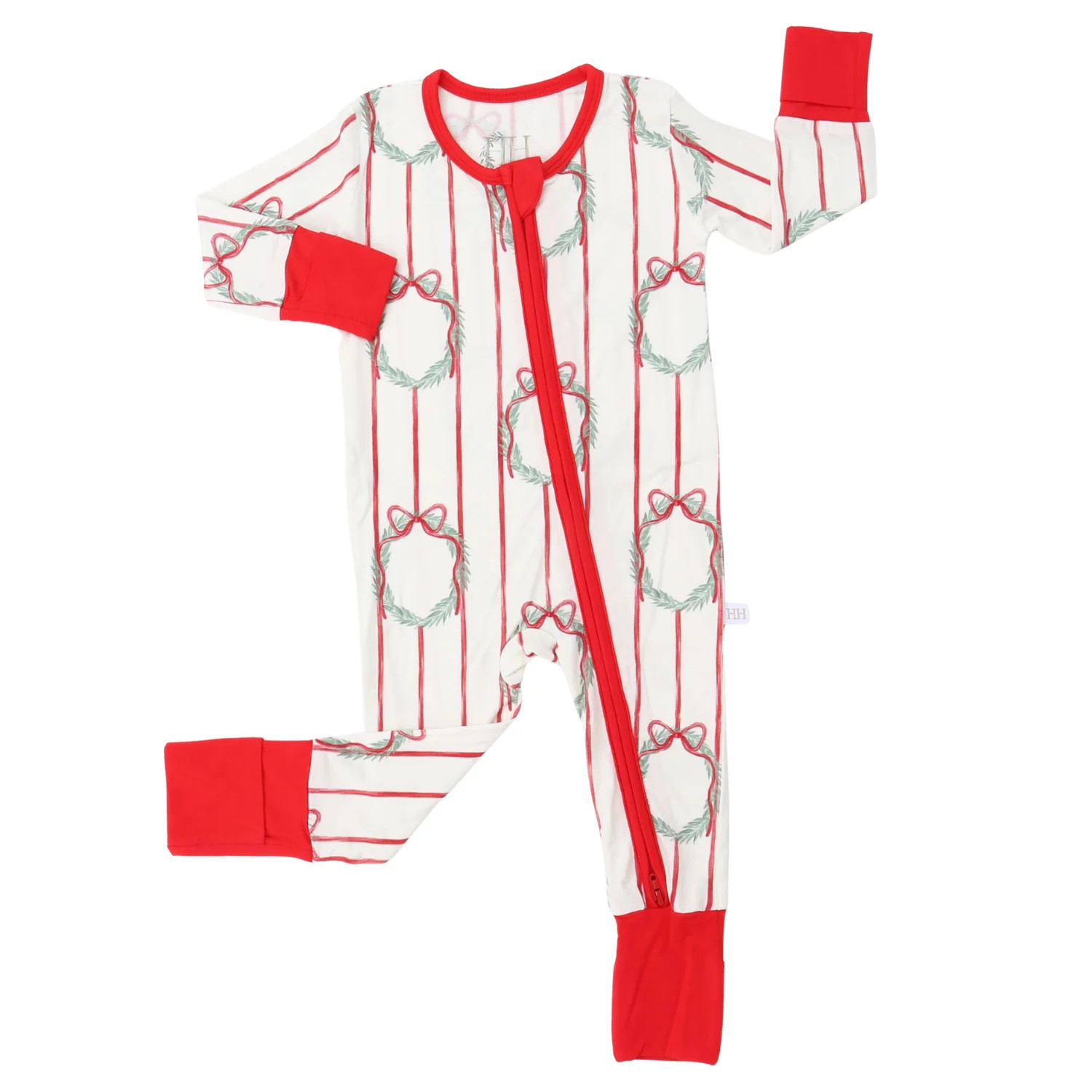 Poinsettia Wreath Double Zipper Romper | Hamner Hill