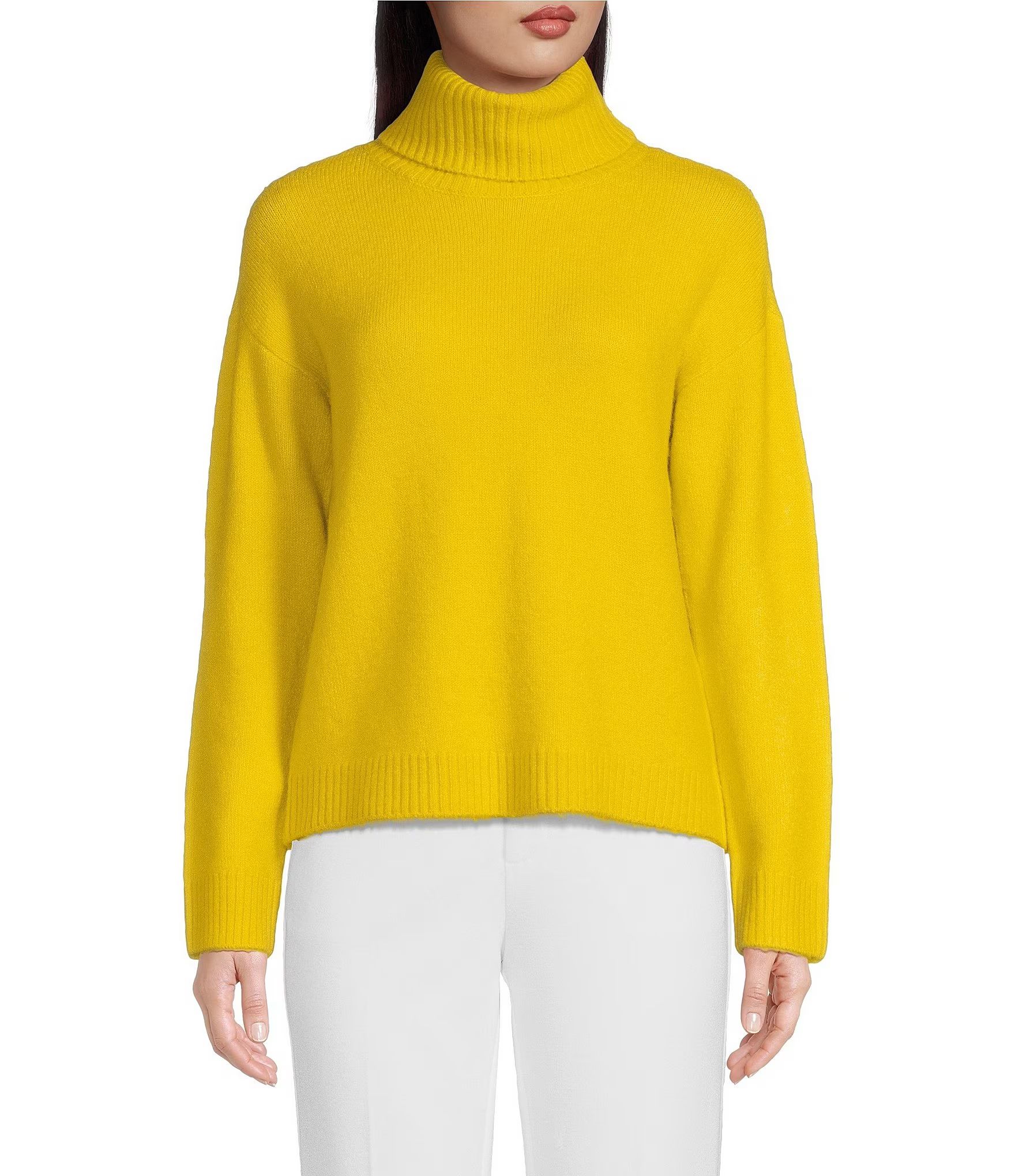 Knit Turtleneck Long Sleeve Ribbed Cuff Sweater | Dillard's