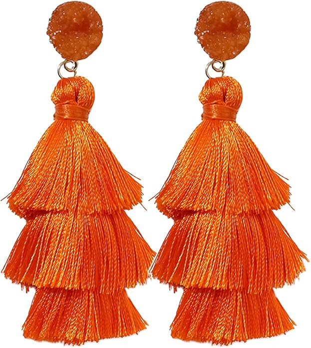 Rave Envy Colorful Tassel Earrings for Women - Layered Tassle Earrings - Choice of Color | Amazon (US)