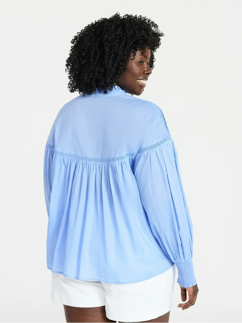 Terra & Sky Women's Plus Size Lace Inset Blouse with Long Sleeves, Sizes 0X-4X | Walmart (US)