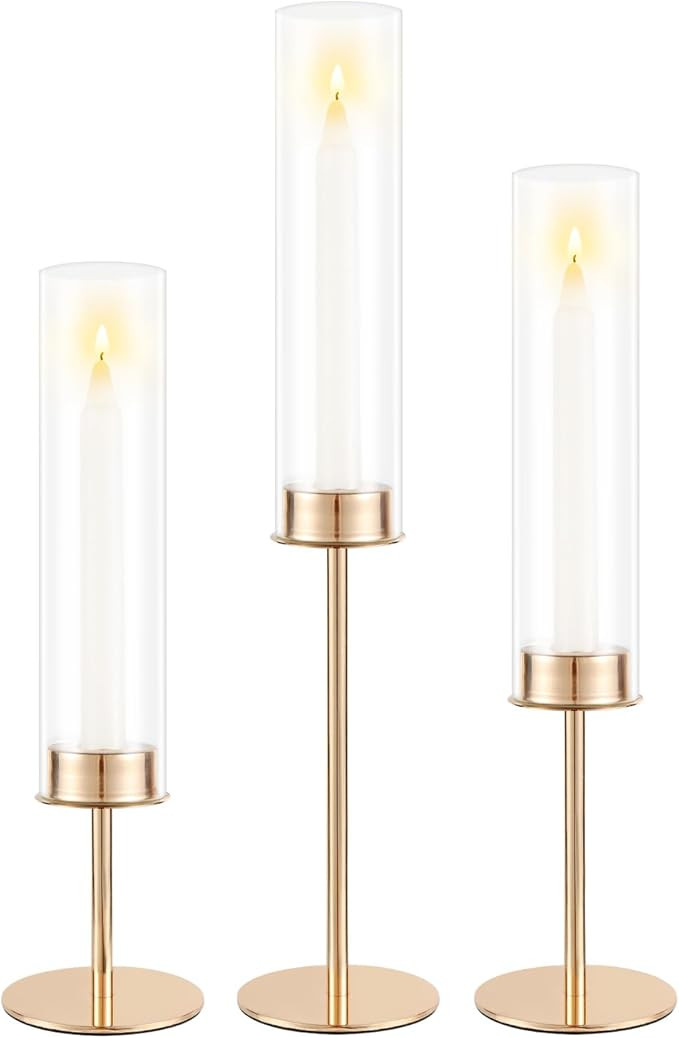 Gold Candle Holders Set of 3 for Glass Taper Candle Holders,Hurricane Candlestick Holder for Home... | Amazon (US)