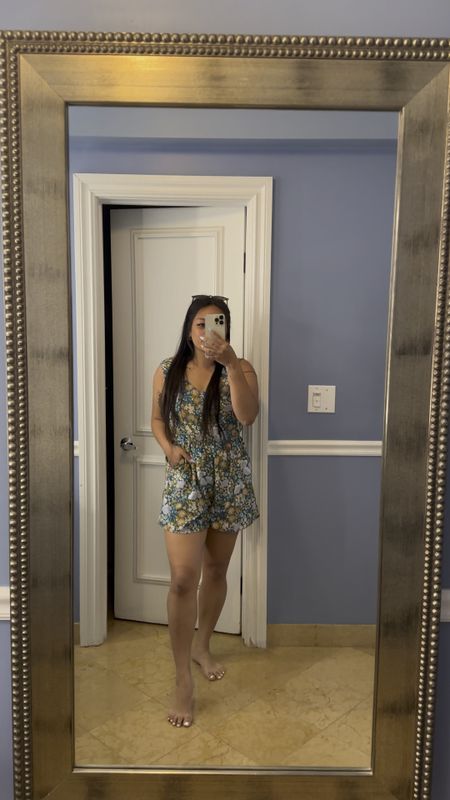 Wearing a floral romper for brunch 🩵 love the material and how lightweight it feels! Perfect for a spring to summer transition piece. Wearing a size M!

#LTKMidsize #LTKParties #LTKTravel