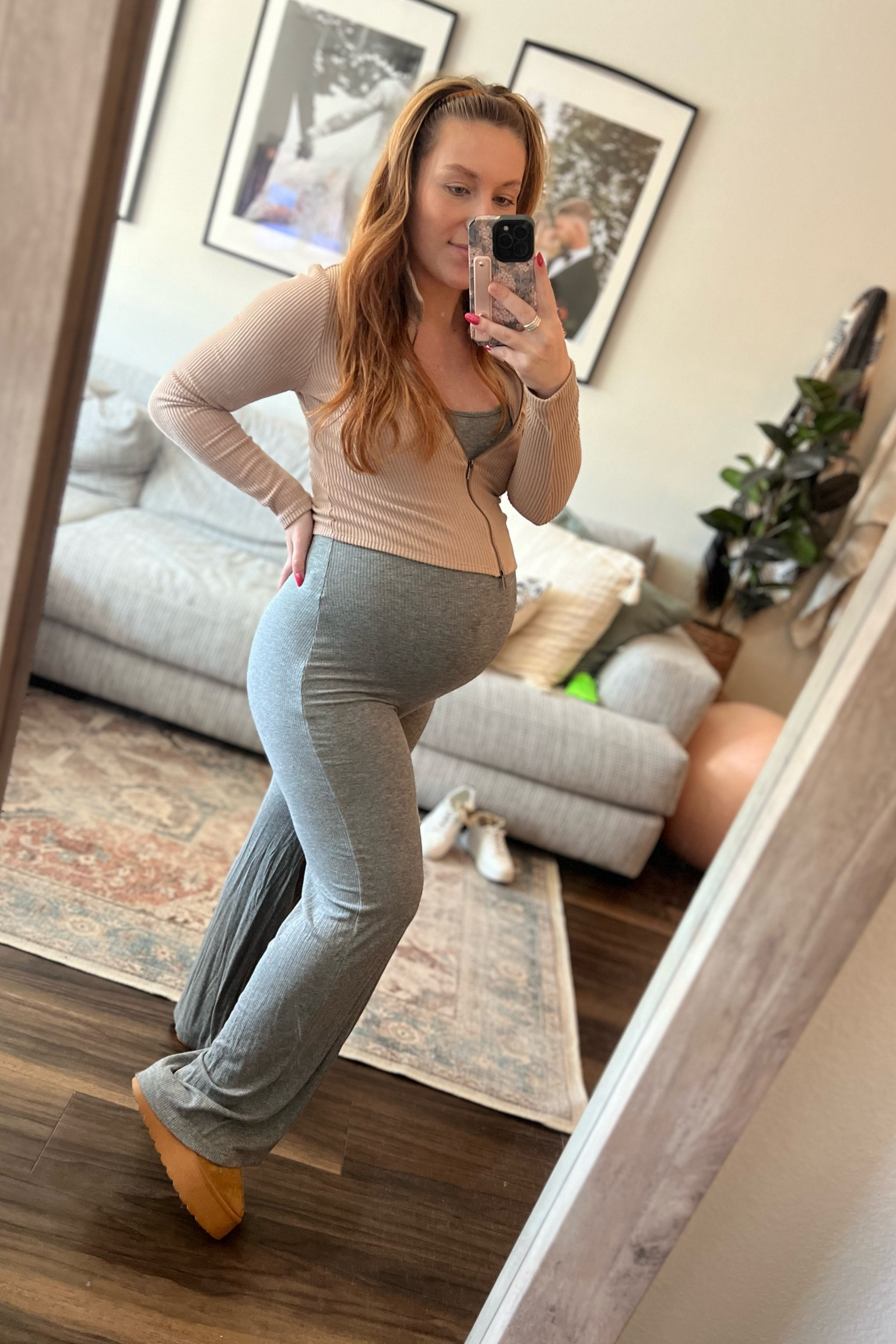 Maternity OOTD - Maternity Jumpsuit - Casual Maternity Outfit - Maternity - Cozy Casual - Ugg Slippers - Double Zip Sweater 

#LTKbump #LTKstyletip #LTKSpringSale