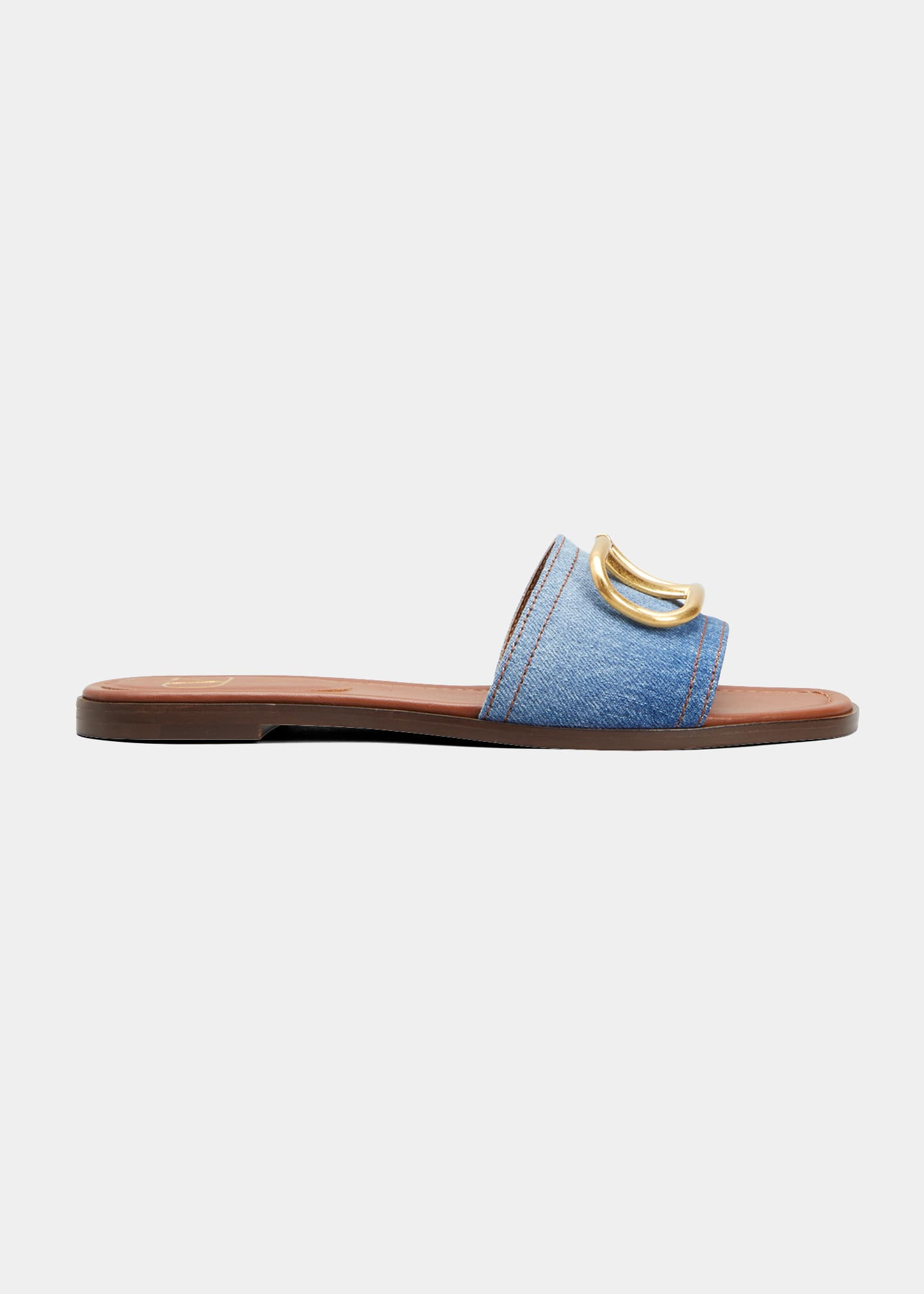 Denim V Logo Flat Sandals | Bergdorf Goodman