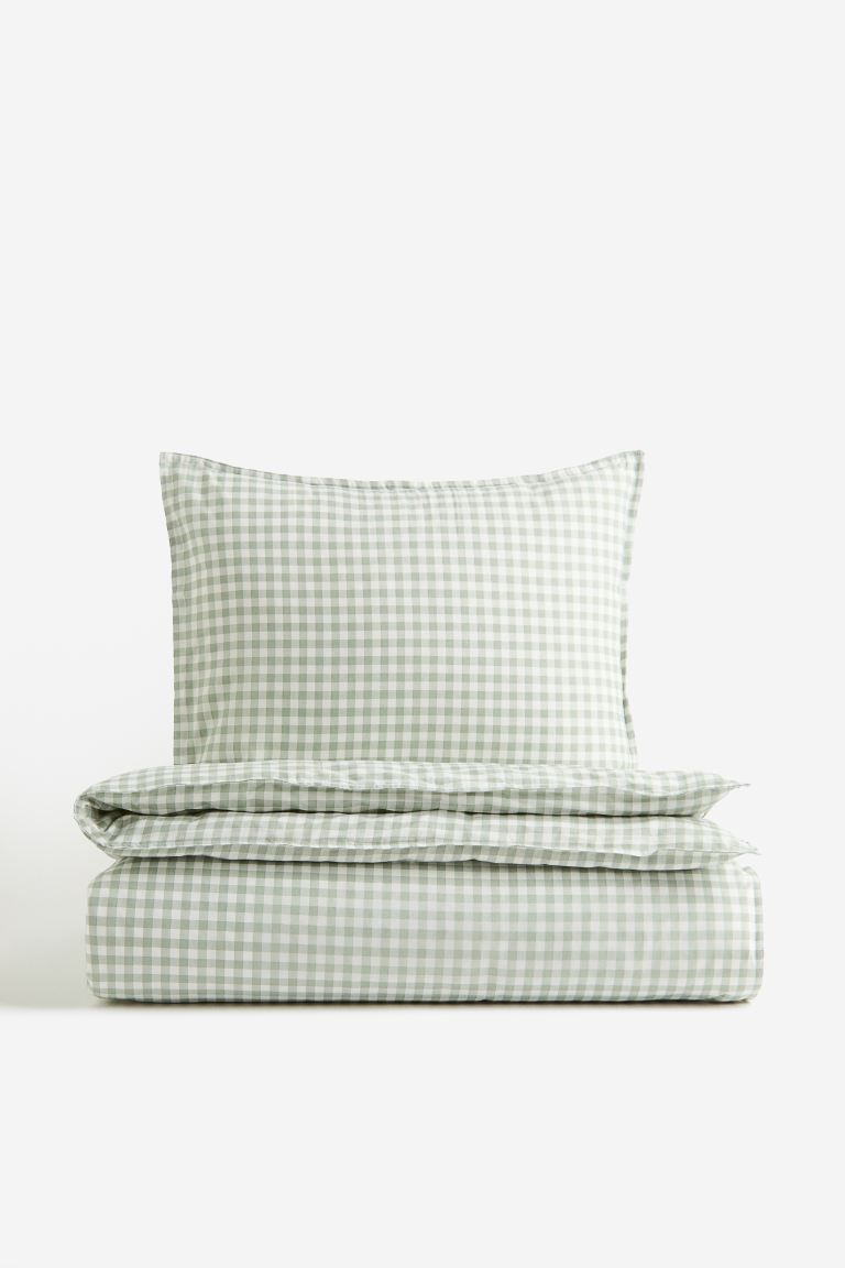 Patterned Twin Duvet Cover Set - Green/gingham checked - Home All | H&M US | H&M (US + CA)