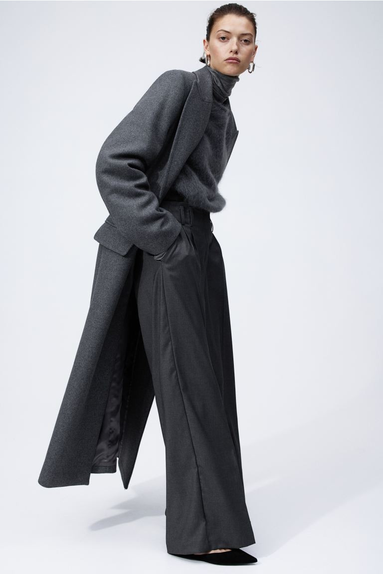 Wide-leg Twill Pants - Dark gray - Ladies | H&M US | H&M (US + CA)