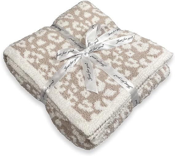 Amazon.com: Jazzco Soft Fuzzy Fluffy Leopard Knit Throw Blanket, Cozy Plush Fleece Comfy Microfib... | Amazon (US)