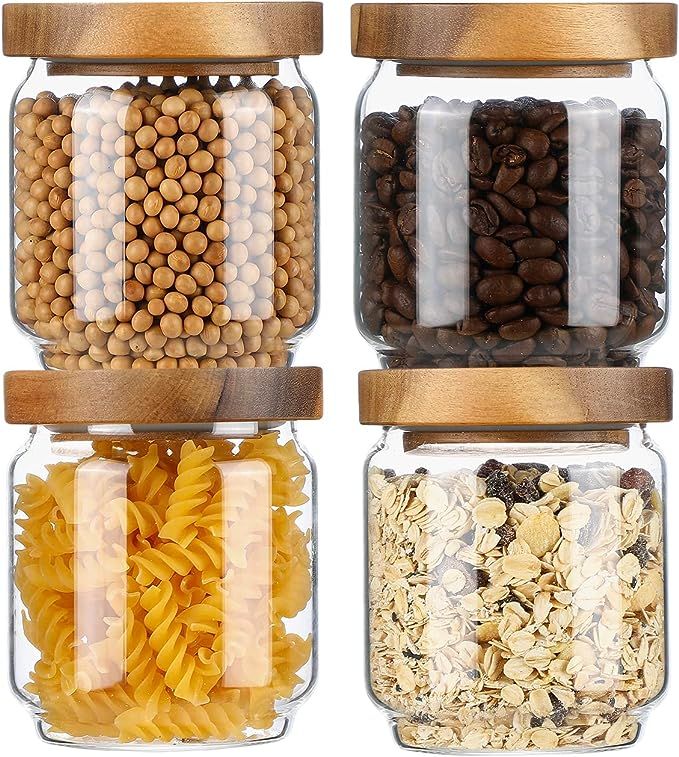 Homtop Glass Storage Containers Set of 4, 15 FL OZ High Borosilicate Glass Jars Kitchen Food Cani... | Amazon (US)