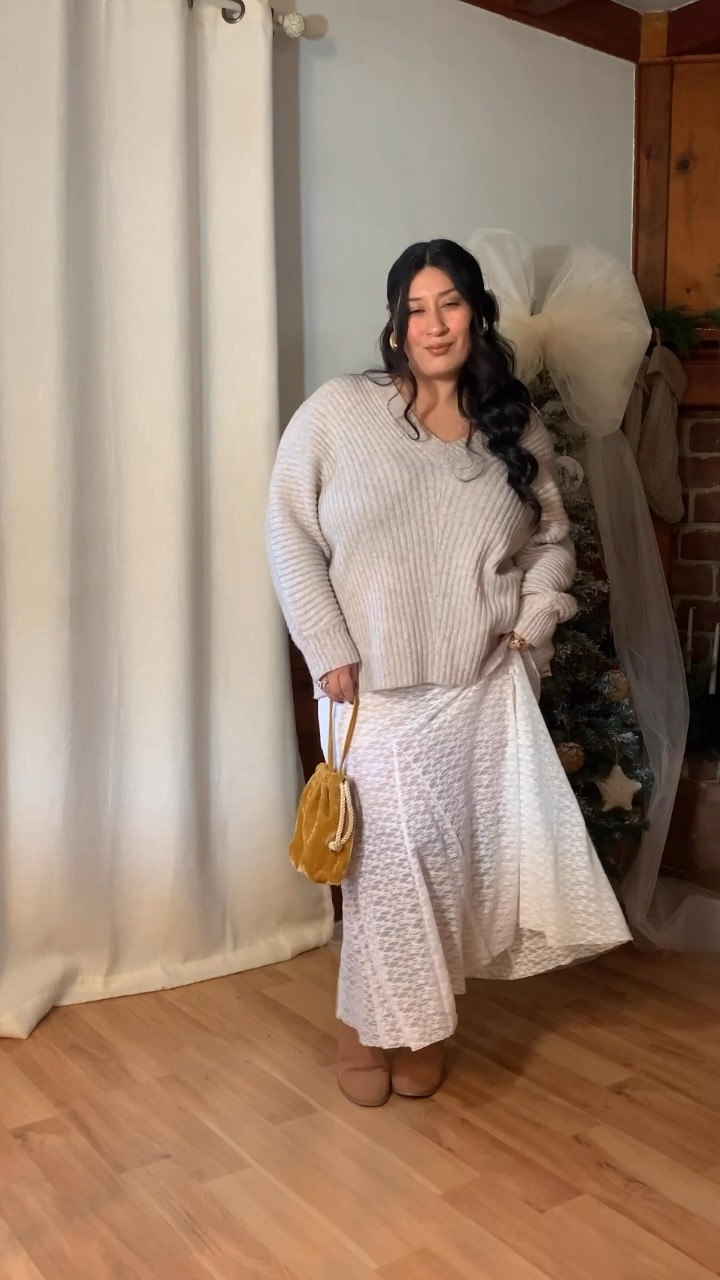 Plus size holiday outfit Inspo: Monochrome & textures 

*size up on the sweater for an oversized fit. I’m wearing a size xxl

#LTKMidsize #LTKPlusSize