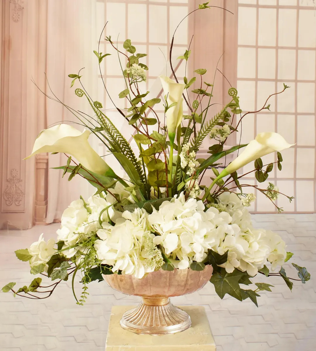 Hydrangea Silk Arrangement in White - Cream With Calla Lily , Silk Floral Centerpiece - Etsy | Etsy (US)