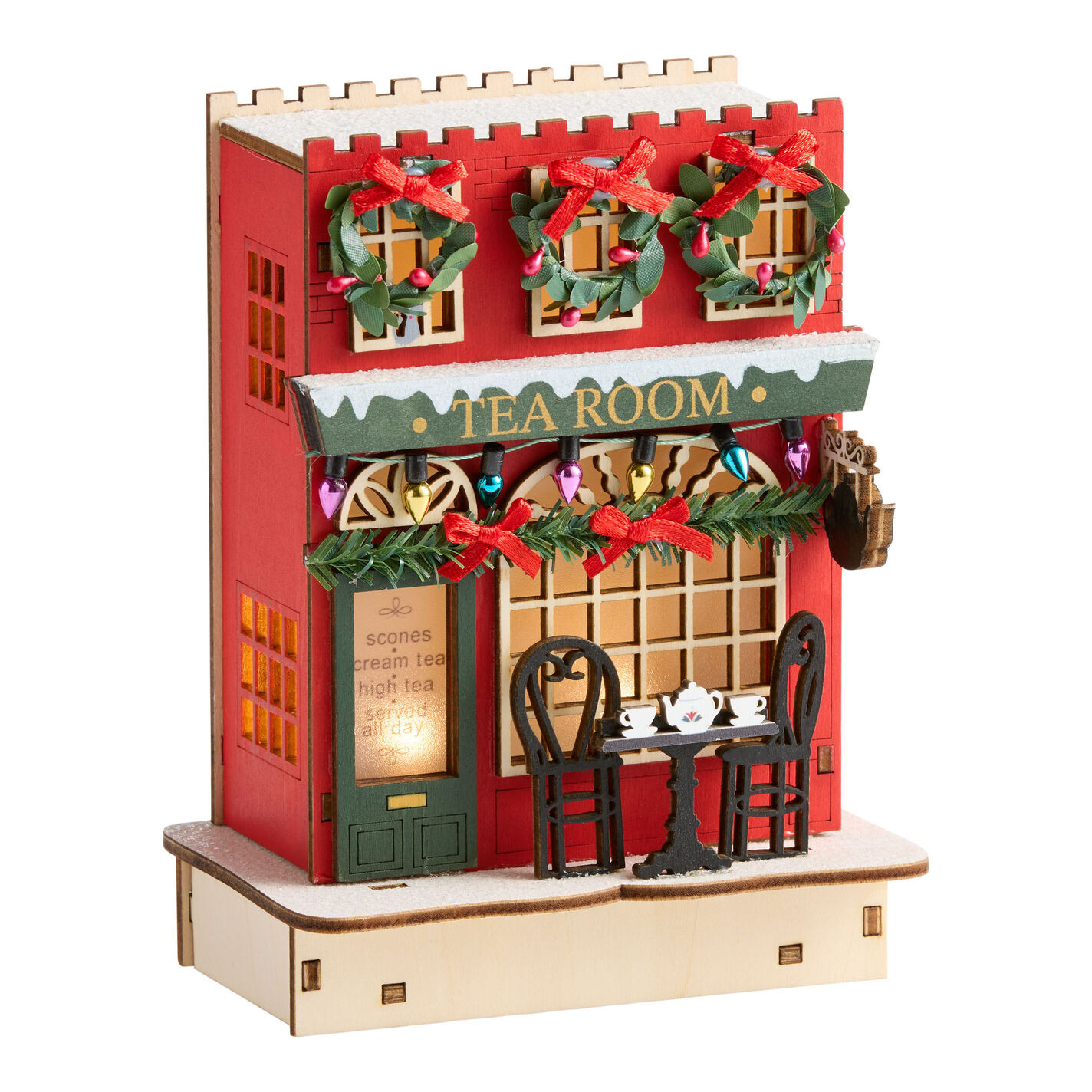 Laser Cut Wood British Tearoom LED Light Up Decor | World Market