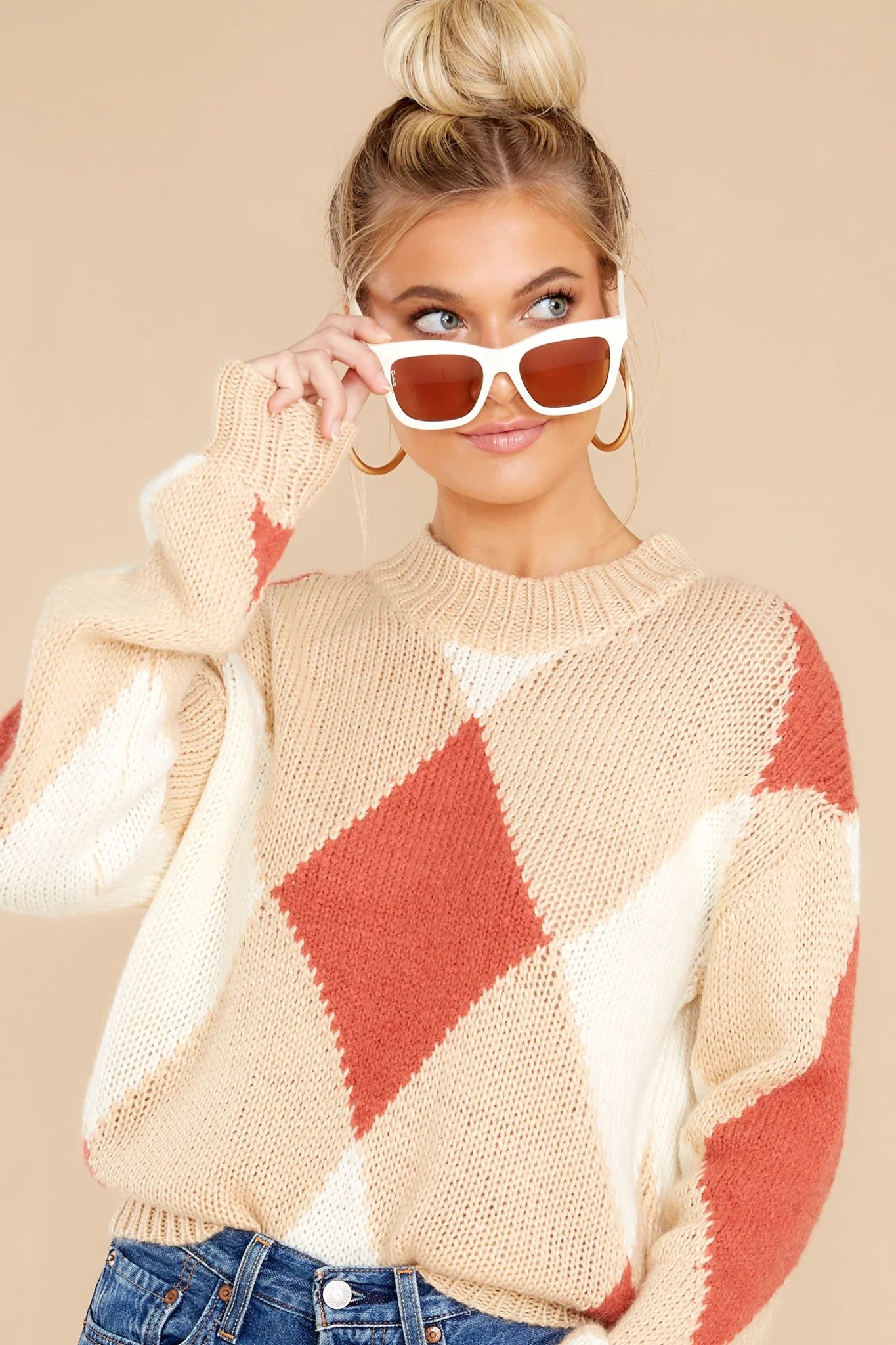 What's The Latest Beige Multi Sweater | Red Dress 