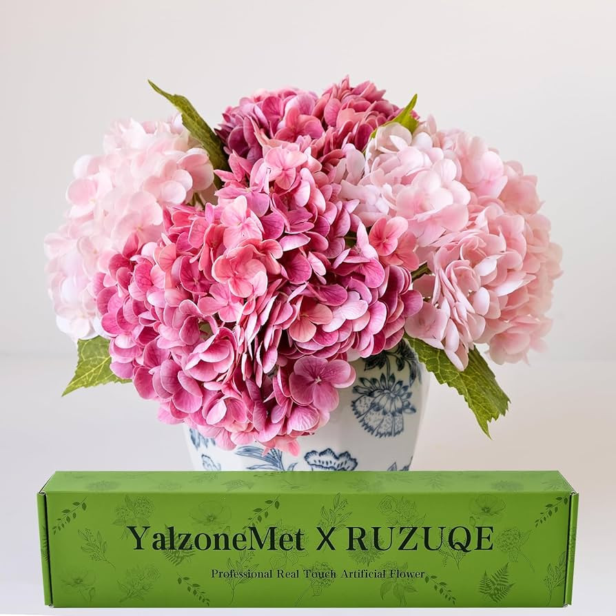 YalzoneMet 4 Pcs Real Touch Hydrangea Artificial Flower Lifelike 21'' Long Stem Latex Hydrangea F... | Amazon (US)