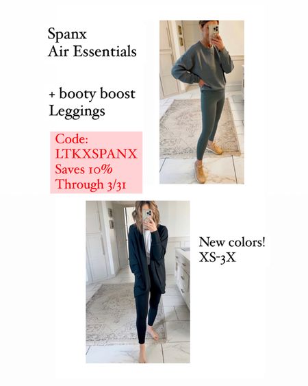 Spanx Air Essentials crew medium/ Cocoon small / booty boost leggings small 
Use code:LTKXSPANX and save 10% through 3/31

#LTKfit #LTKsalealert #LTKstyletip