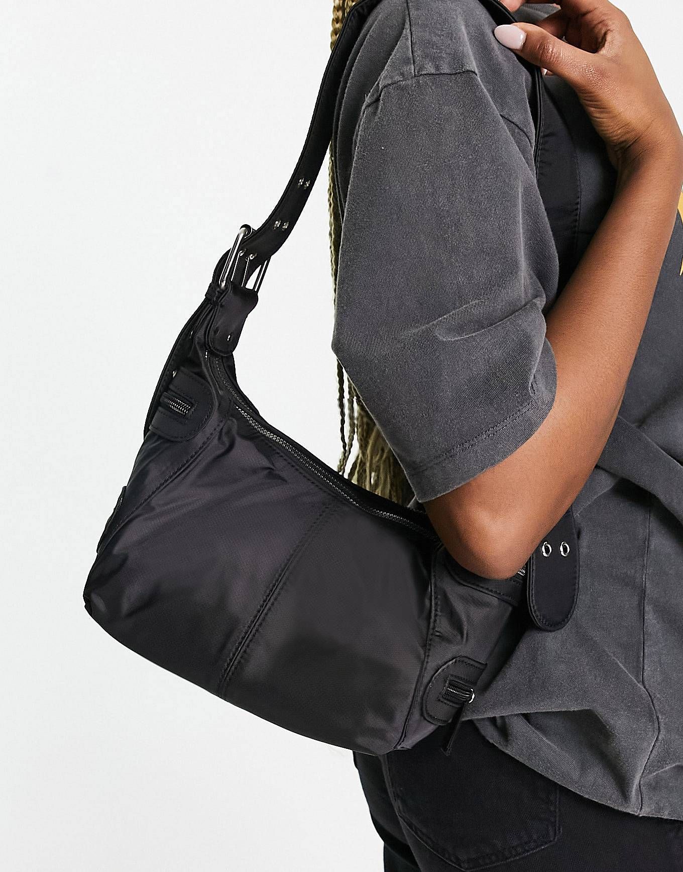 ASOS DESIGN 90s nylon utility shoulder bag in black | ASOS (Global)