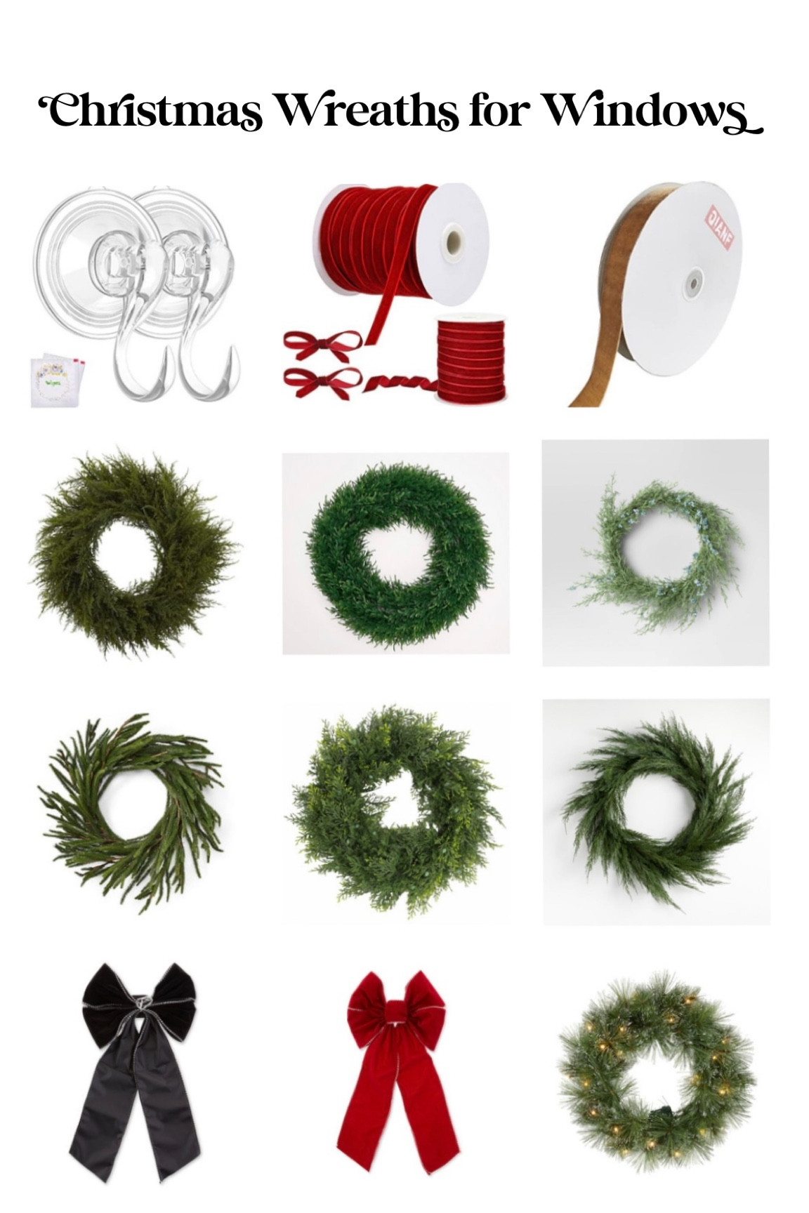 Christmas wreaths that are great options and sizes for standard windows. Add a thin velvet ribbon for a more modern look. 

#LTKHoliday #LTKSeasonal #LTKhome