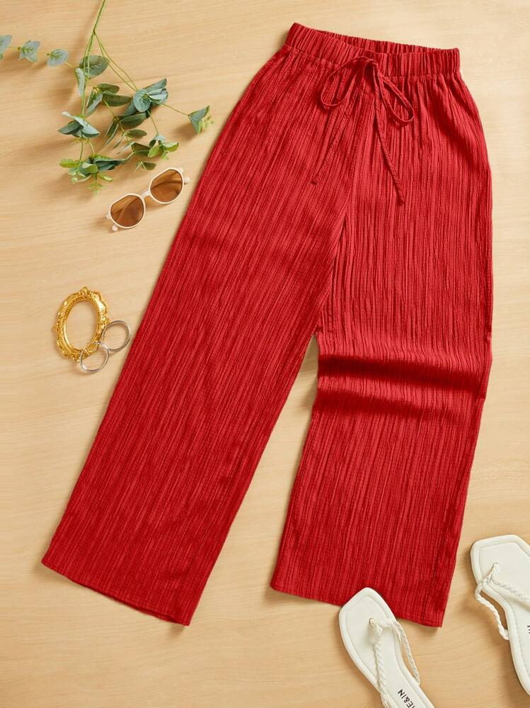 SHEIN Essnce Women's Casual Simple Textured Long Pants Summer Spring Valentine Day New Years | SHEIN