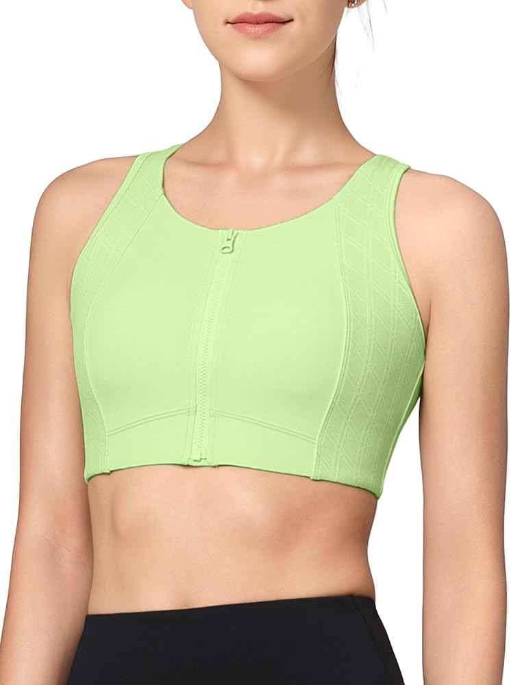 Yvette High Impact Sports Bras for Women Zip Front Racerback Supportive Bras for Large Bust | Amazon (US)
