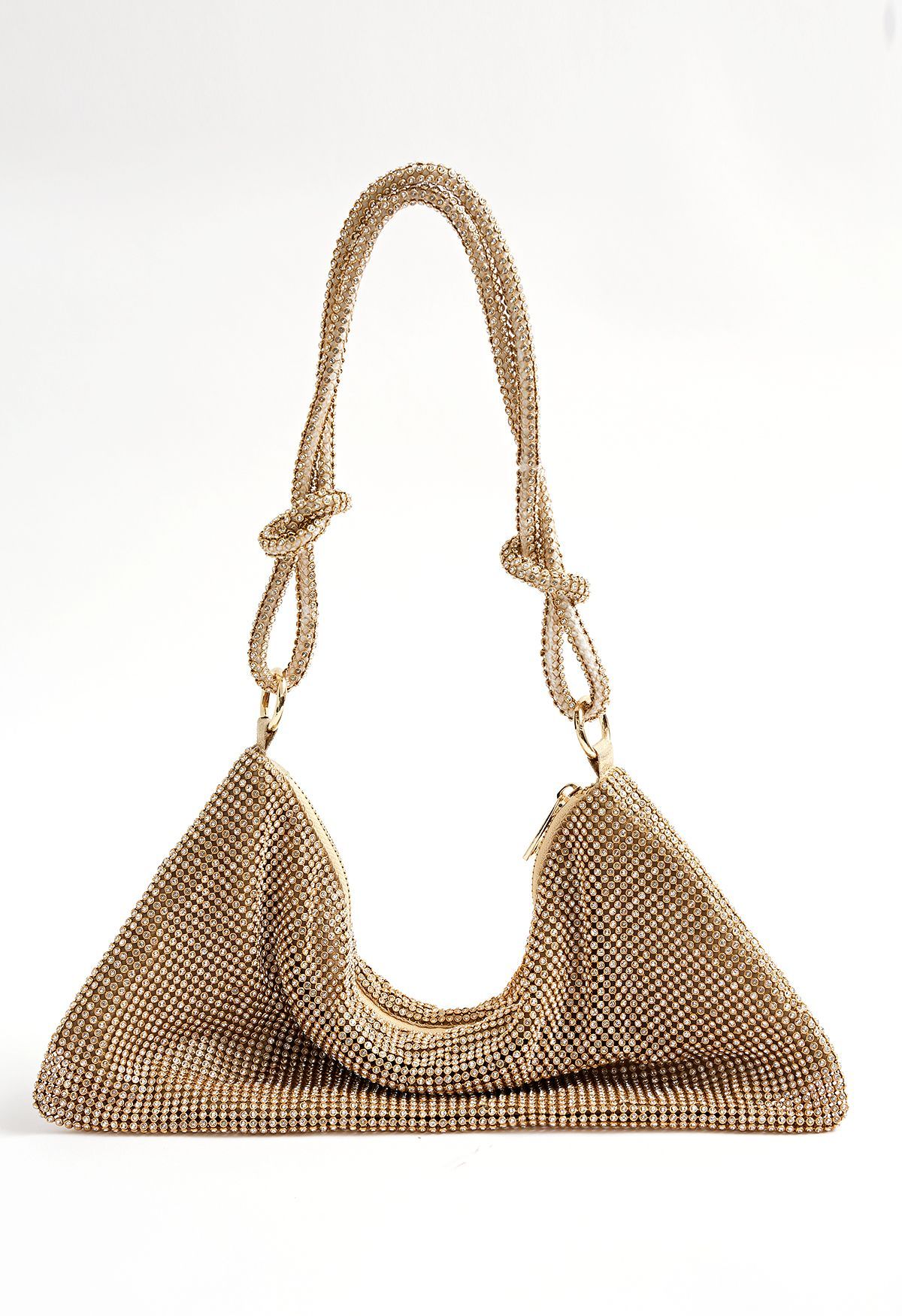 Full Diamond Double String Shoulder Bag in Gold | Chicwish