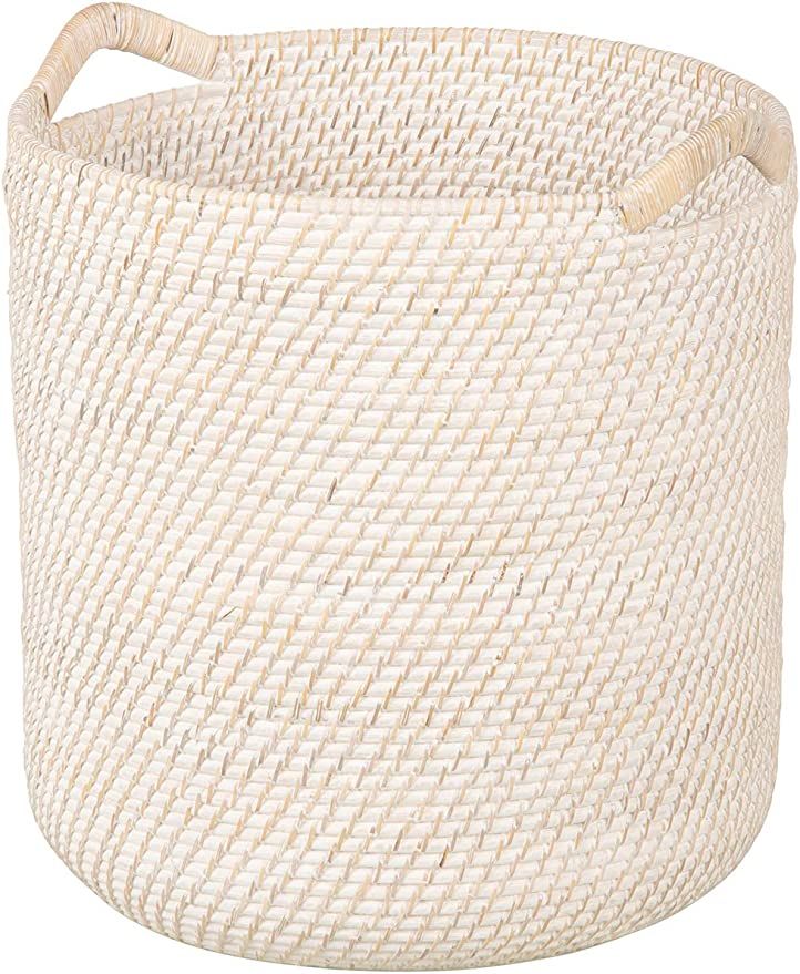 Kouboo Laguna Round Ear Handles, White-Wash Rattan Storage Basket | Amazon (US)