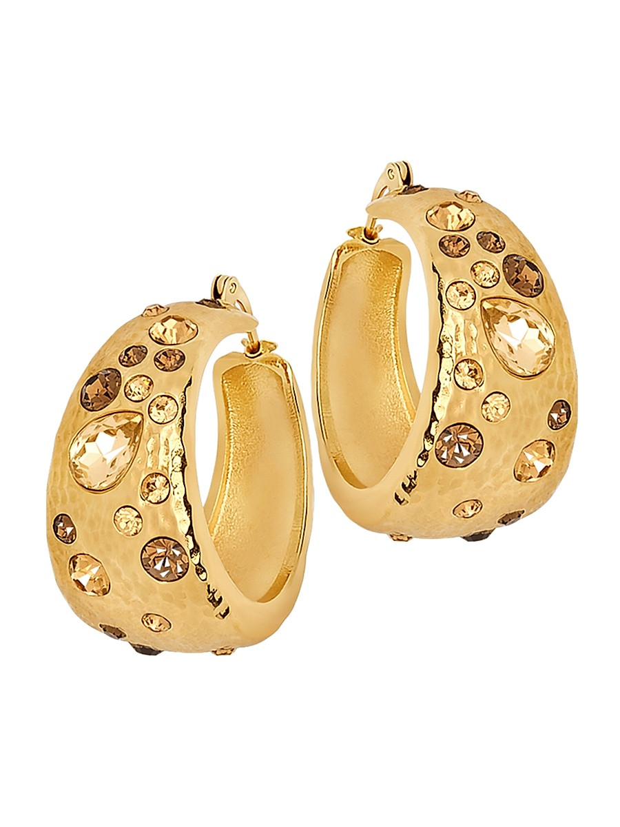 Women's 24K-Gold-Plated & Glass Crystal Hoop Earrings - Topaz | Saks Fifth Avenue
