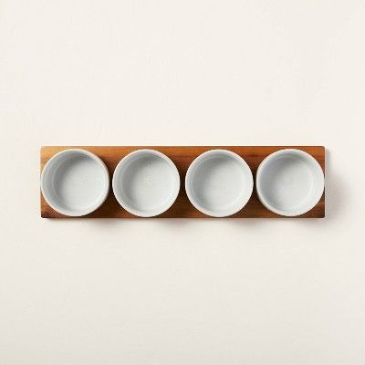 Wood Paddle with 4 Speckled Stoneware Bowls - Hearth & Hand™ with Magnolia | Target