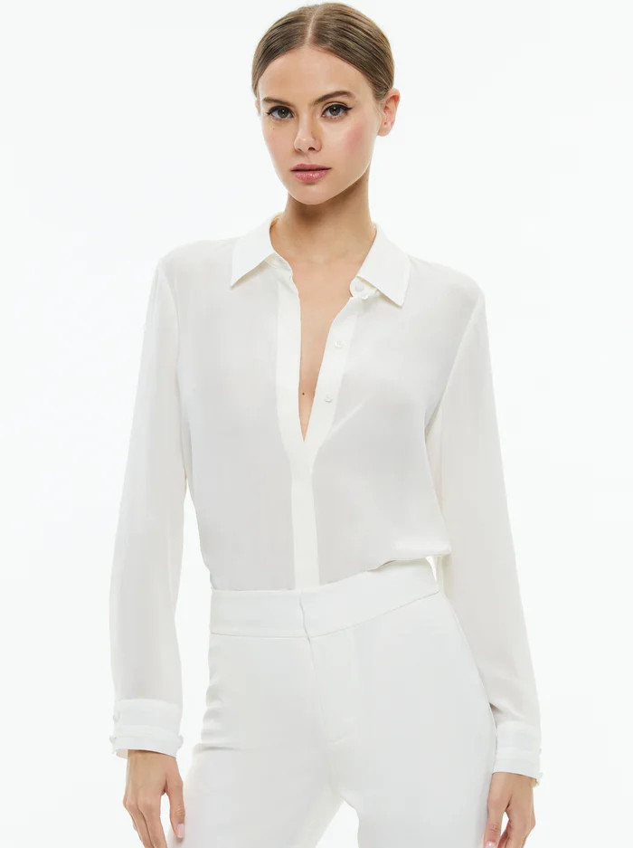 WILLA RELAXED PLACKET TOP WITH PIPING DETAIL | Alice + Olivia