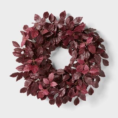 Artificial Leaf Wreath Arrangement Burgundy - Threshold™ designed with Studio McGee | Target