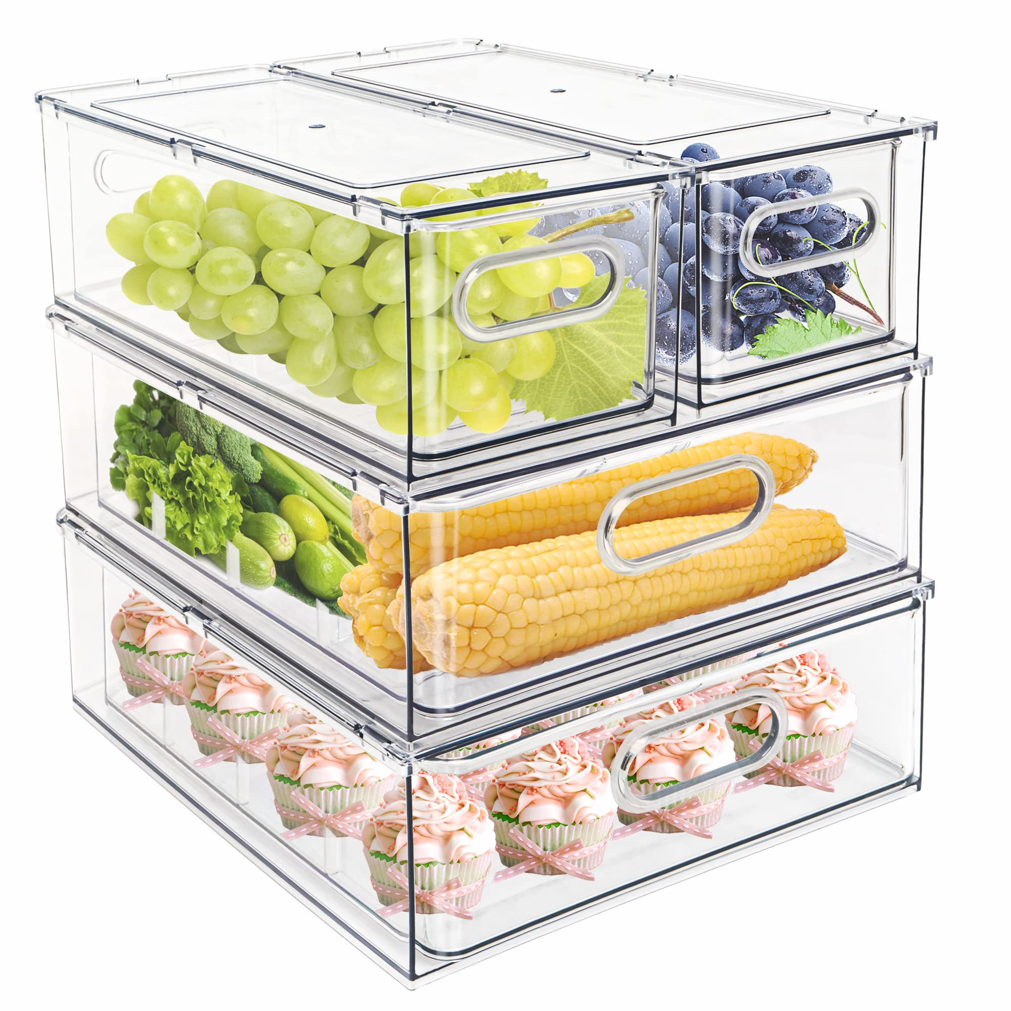 MineSign 4 pack Stackable Refrigerator Organizer Bins Pull-Out Drawers for Fruit and Veggies Stor... | Amazon (US)