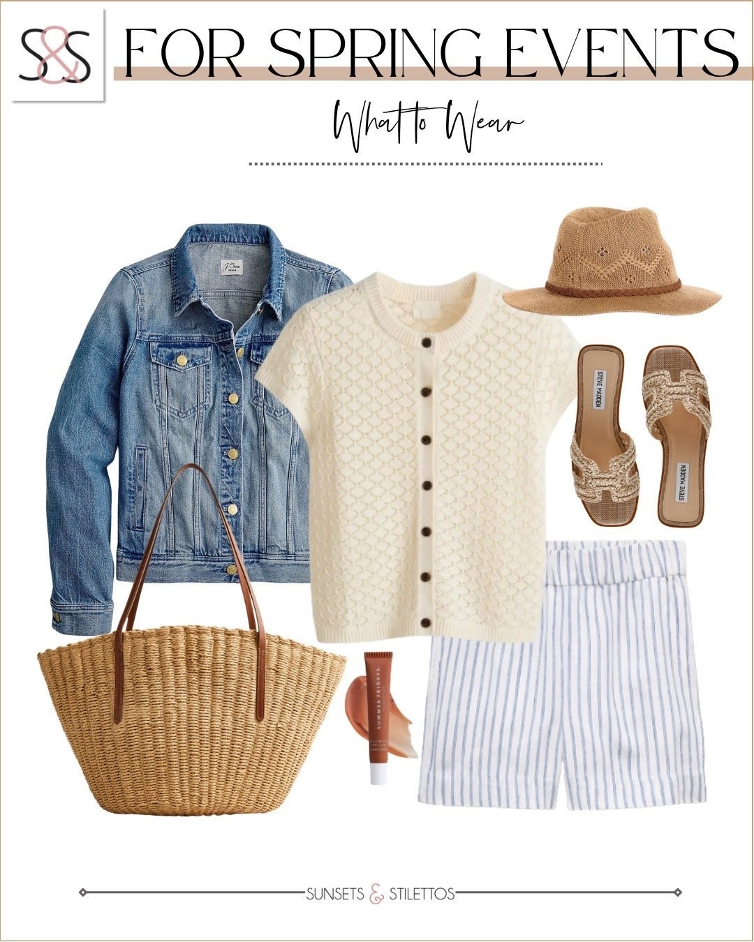 Serving up the perfect spring event formula that works every single time.

spring event outfits casual chic denim jacket wicker bag woven slides striped skirt cream cardigan straw hat comfortable stylish versatile pieces

#LTKOver40 #LTKSeasonal #LTKWorkwear